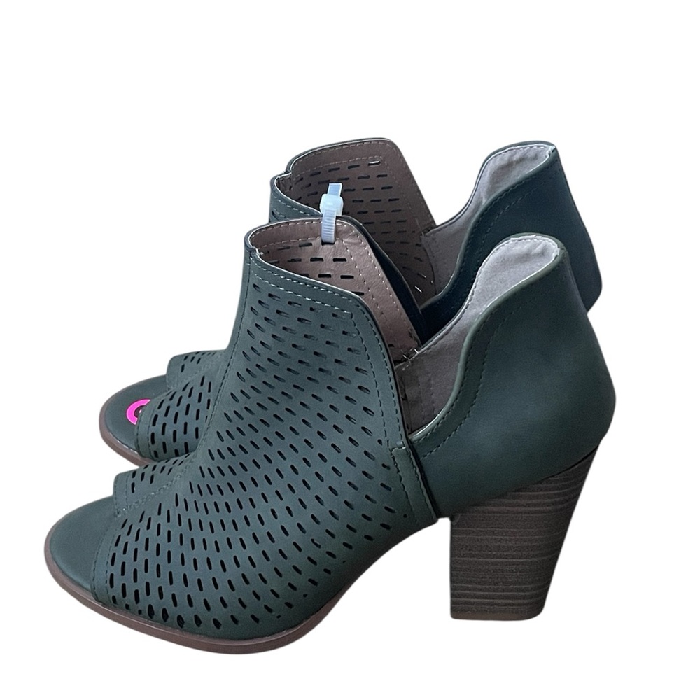 Restricted Dark Green Peep-Toe Ankle Booties - Picture 2 of 6